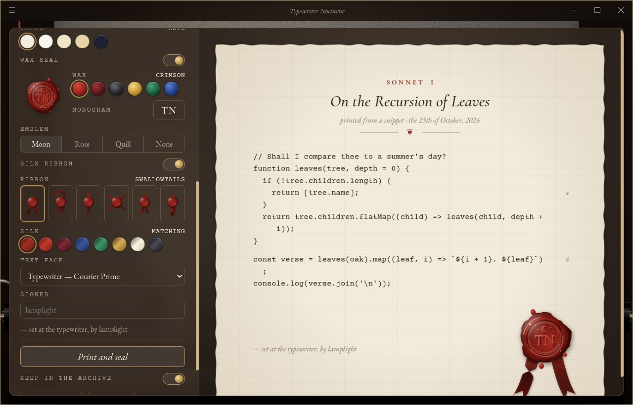 A code snippet printed as a folio and sealed in wax